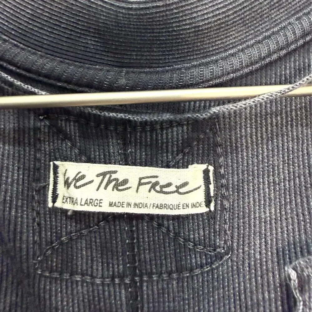 Free People We The Free Ribbed Snap Henley Fitted Stretch Long Sleeve X-Large